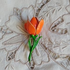 Vintage Orange Metal Flower Pin